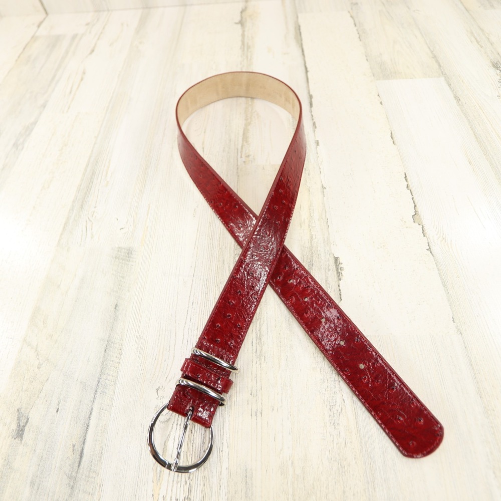 Vintage Rolfs Belt Womens XL Red Ostrich Quill Embossed Leather